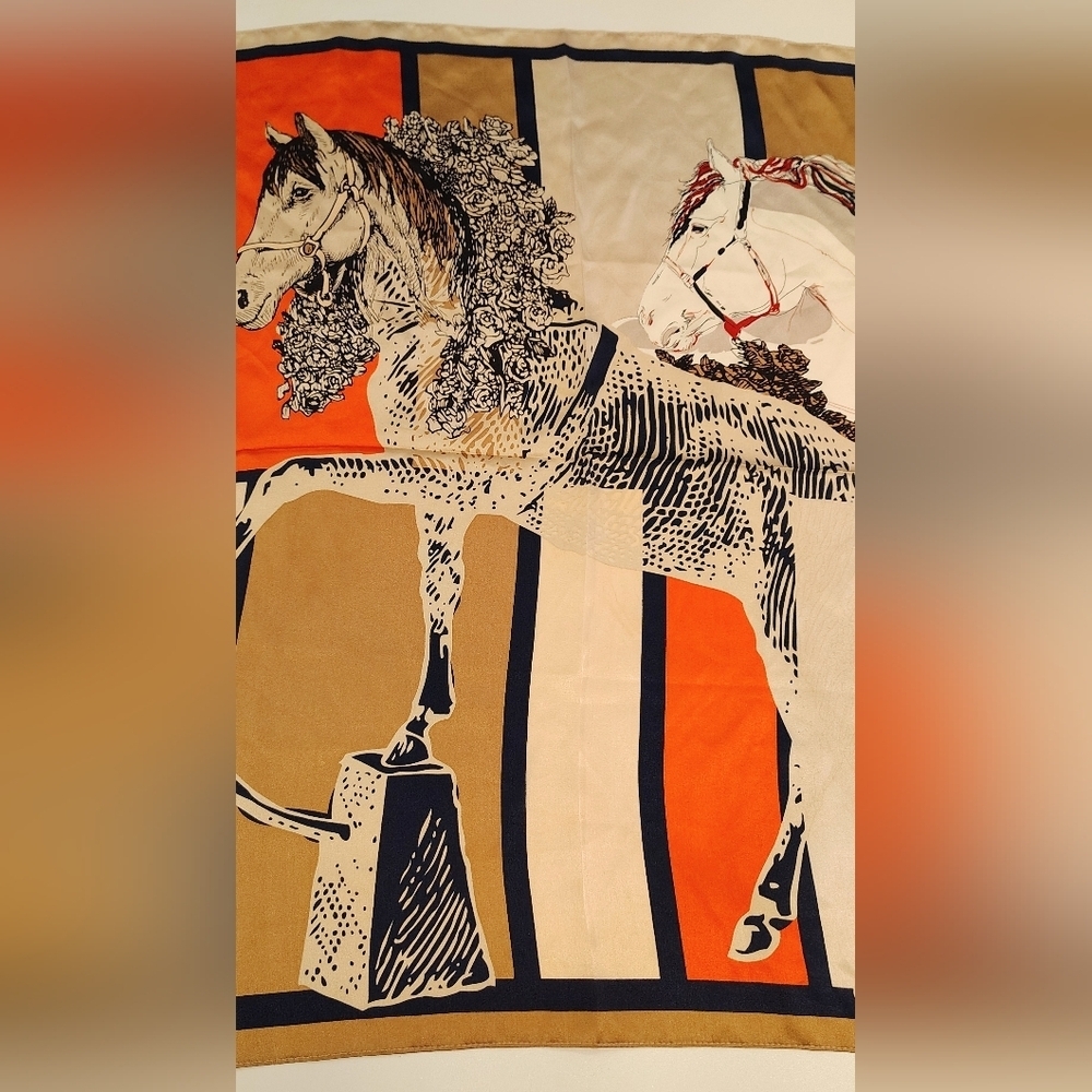 Equestrian Horse Silk Scarf Square Horses Geometric - Picture 5 of 13